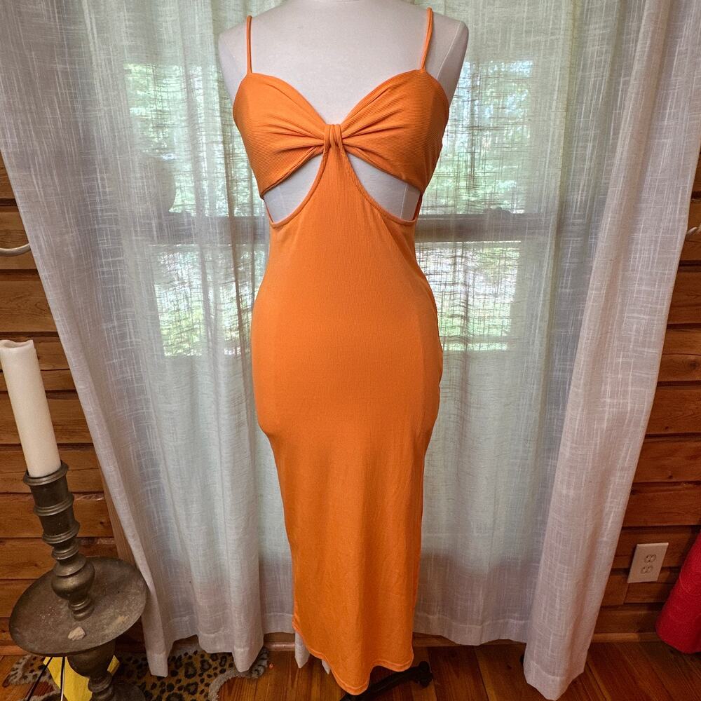 Princess Polly Orange Ribbed Knot Front Cut Out Maxi Dress Size 8